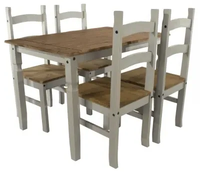 Corona Grey 150cm Dining Set for 4 - Antique Waxed Pine