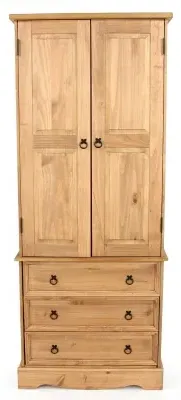Corona Mexican 2 Door Wardrobe with Drawers - Pine
