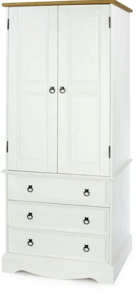 Corona Mexican 2 Door Wardrobe with Drawers - White, Pine