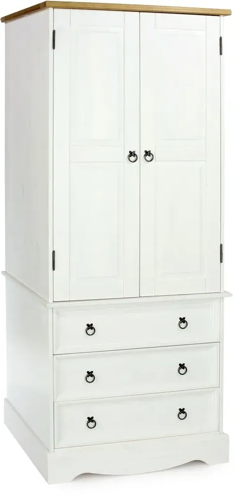 Corona Mexican 2 Door Wardrobe with Drawers - White, Pine