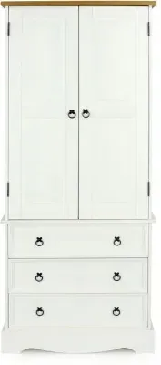 Corona Mexican 2 Door Wardrobe with Drawers - White, Pine