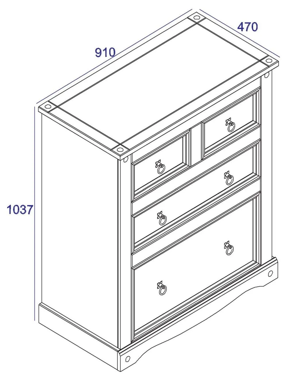 Corona Mexican 2+2 Drawer Chest - Grey, Pine