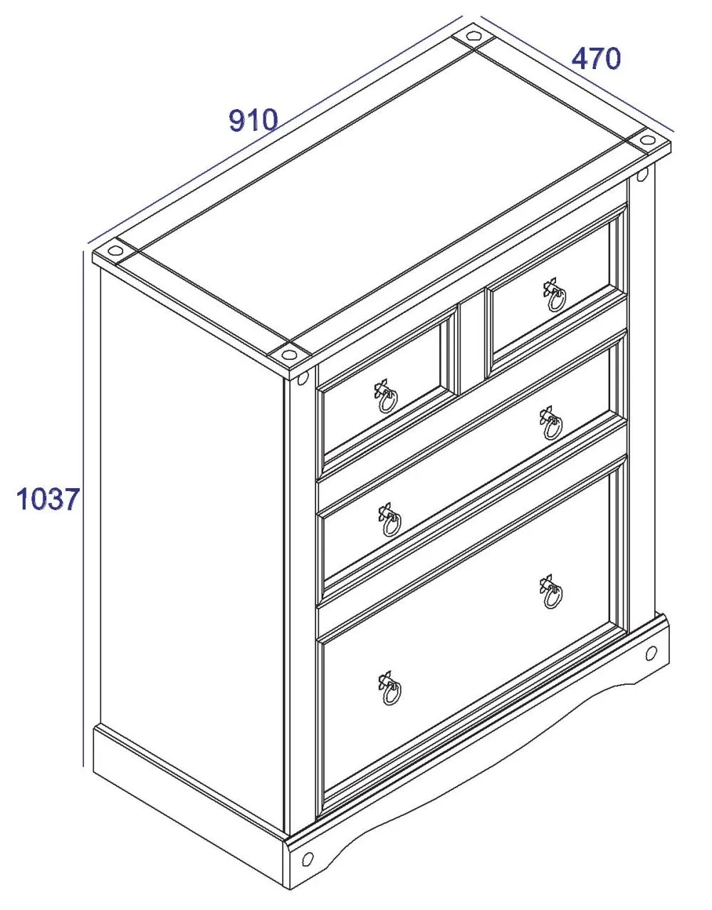 Corona Mexican 2+2 Drawer Chest - White, Pine