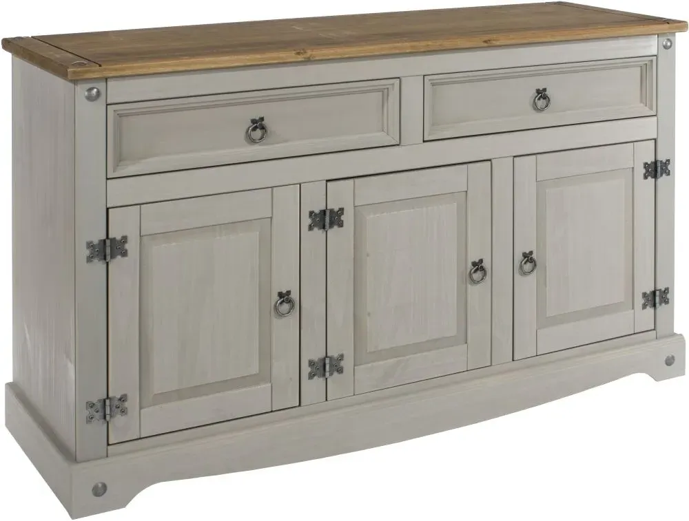 Corona Mexican 3 Door Sideboard - Grey, Pine