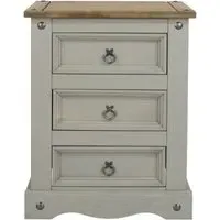 Corona Mexican 3 Drawer Bedside Cabinet - Grey, Pine