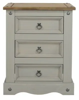 Corona Mexican 3 Drawer Bedside Cabinet - Grey, Pine image