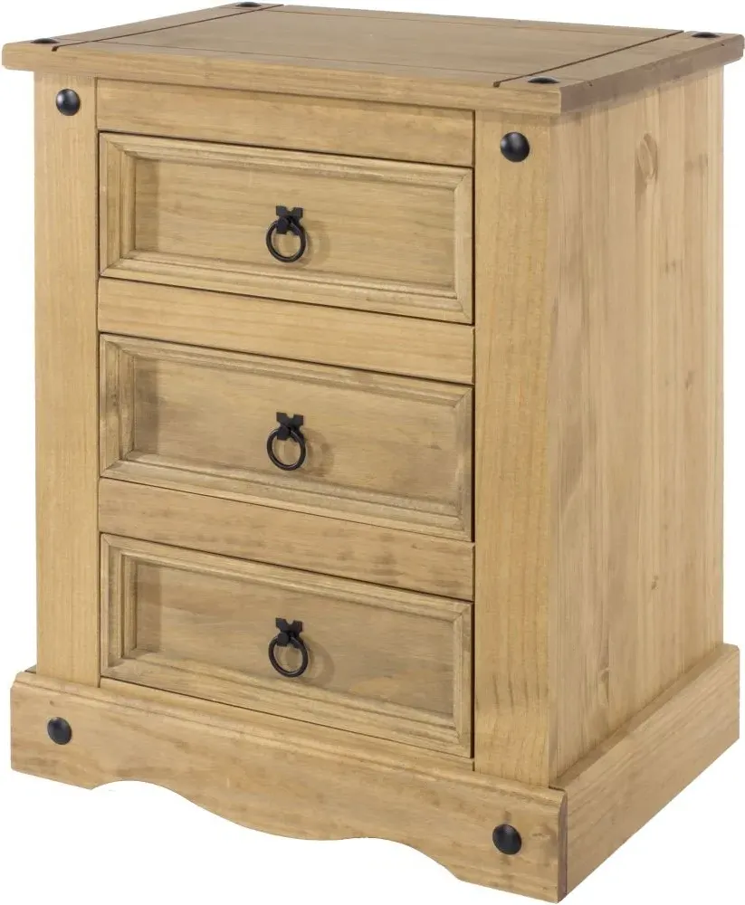 Corona Mexican 3 Drawer Bedside Cabinet - Pine