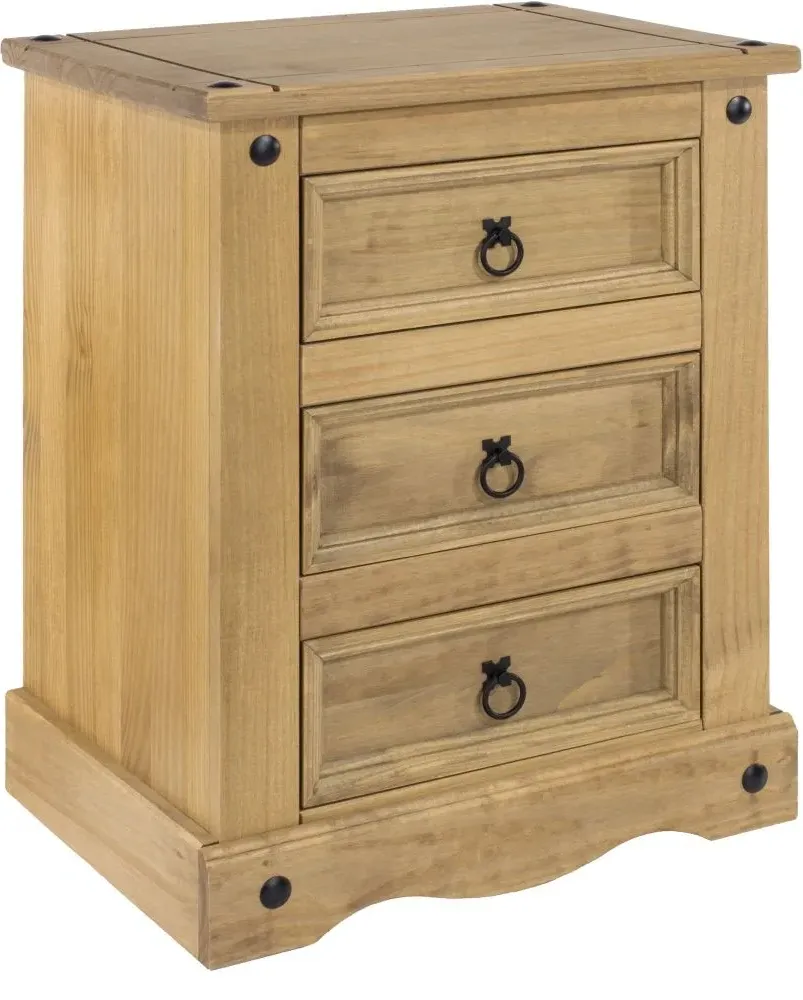 Corona Mexican 3 Drawer Bedside Cabinet - Pine