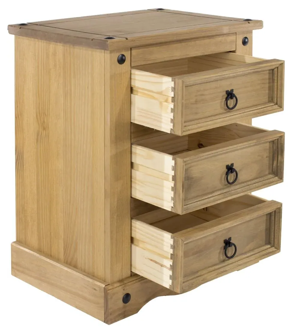 Corona Mexican 3 Drawer Bedside Cabinet - Pine