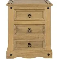 Corona Mexican 3 Drawer Bedside Cabinet - Pine