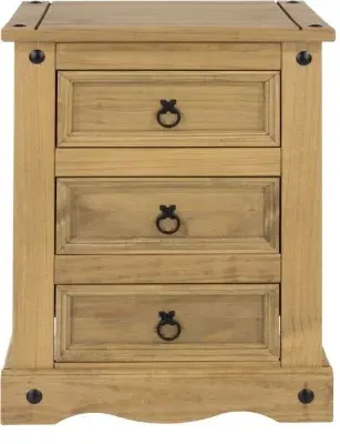 Corona Mexican 3 Drawer Bedside Cabinet - Pine