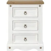Corona Mexican 3 Drawer Bedside Cabinet - White, Pine