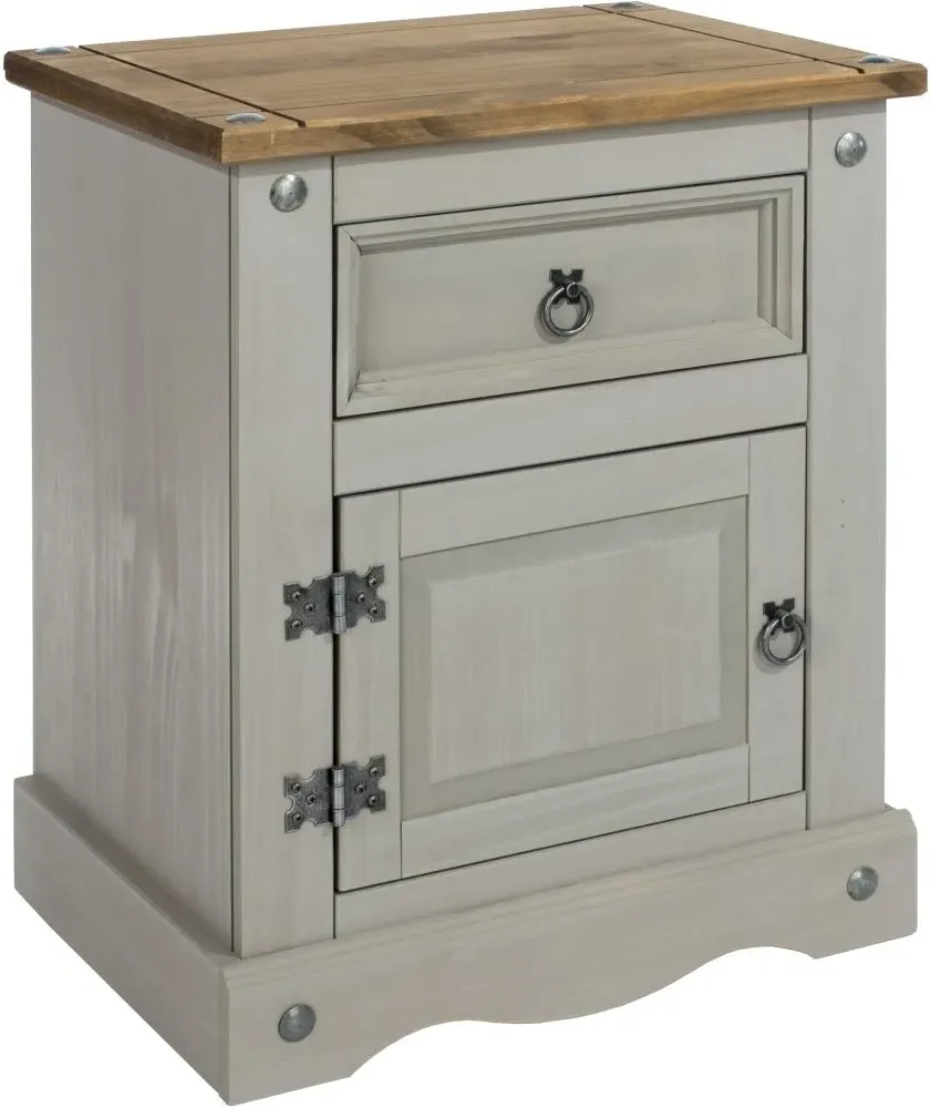 Corona Mexican Pine Bedside Cabinet - Grey, Pine