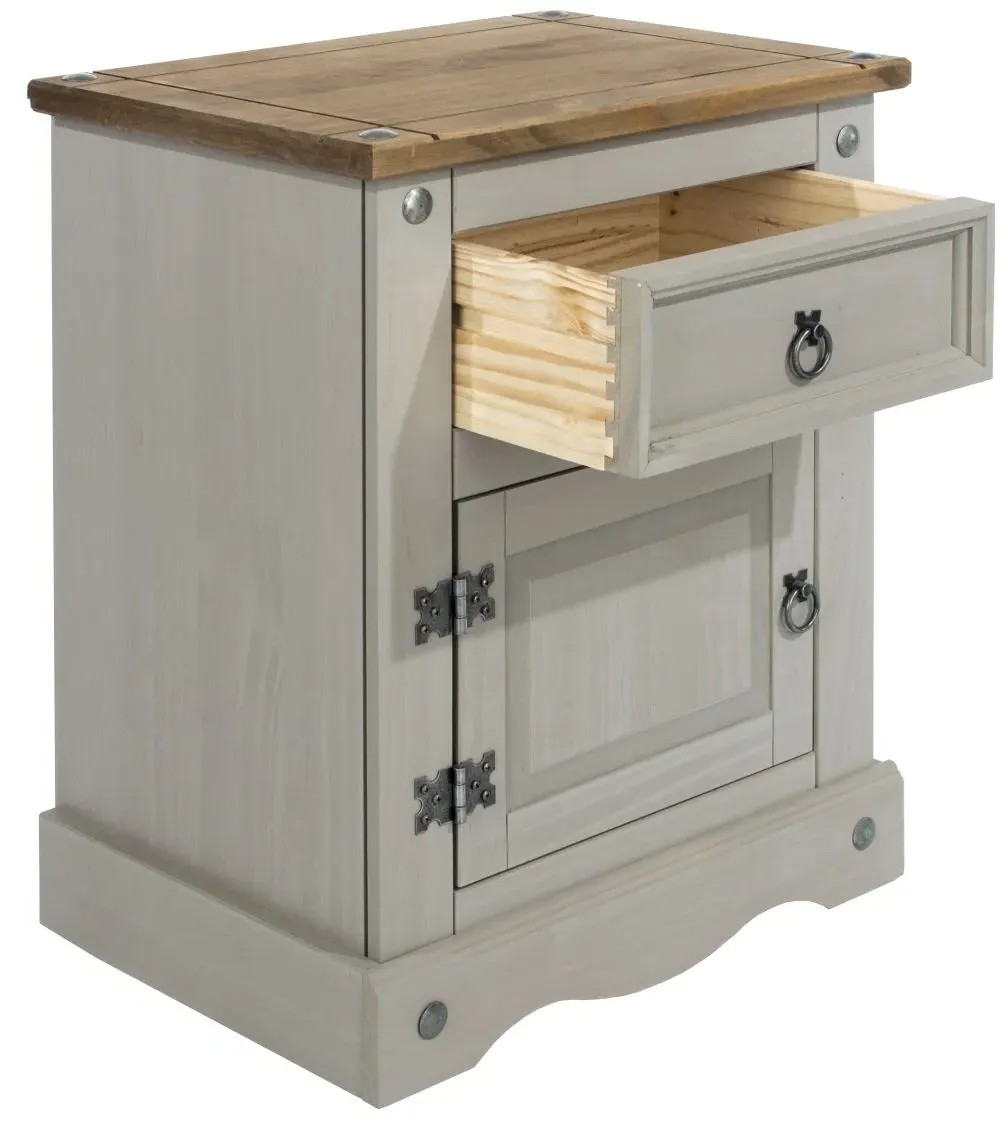 Corona Mexican Pine Bedside Cabinet - Grey, Pine