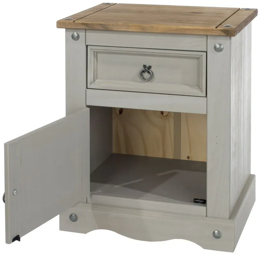 Corona Mexican Pine Bedside Cabinet - Grey, Pine