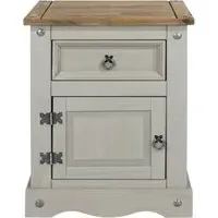 Corona Mexican Pine Bedside Cabinet - Grey, Pine