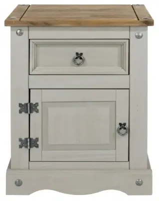 Corona Mexican Pine Bedside Cabinet - Grey, Pine