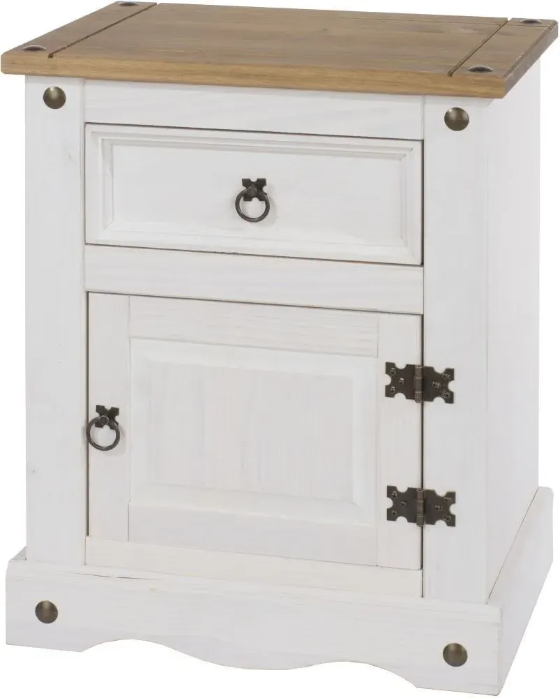 Corona Mexican Pine Bedside Cabinet - White, Pine