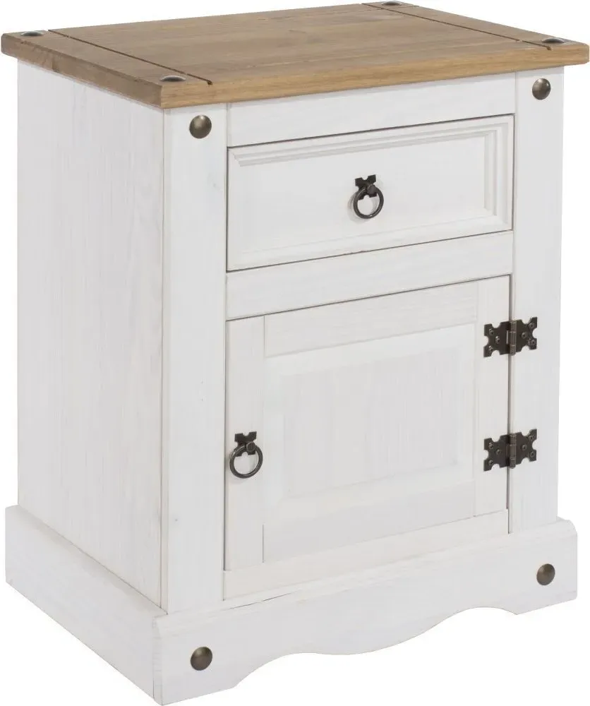 Corona Mexican Pine Bedside Cabinet - White, Pine