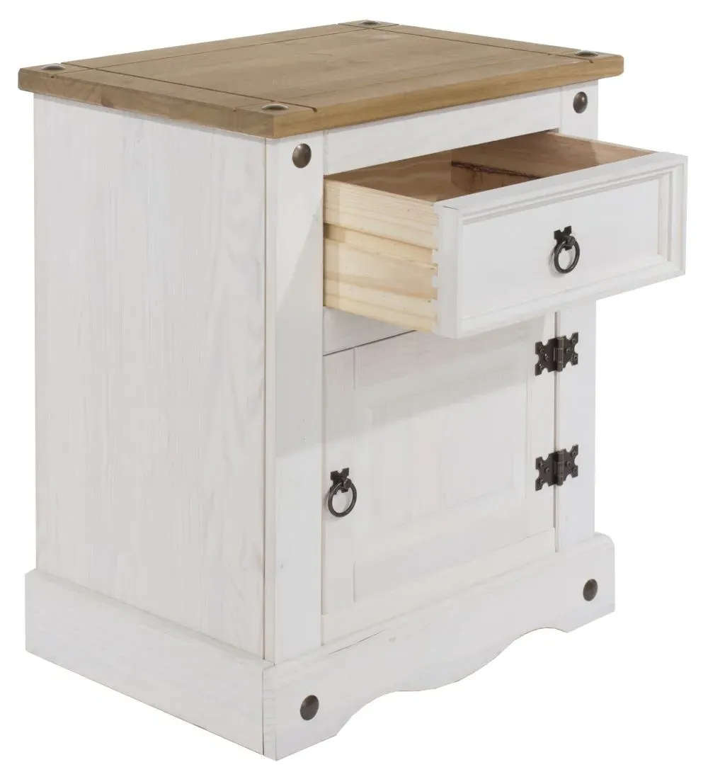 Corona Mexican Pine Bedside Cabinet - White, Pine