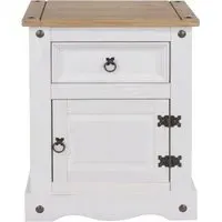 Corona Mexican Pine Bedside Cabinet - White, Pine