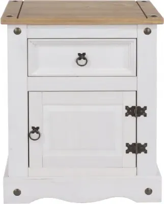 Corona Mexican Pine Bedside Cabinet - White, Pine