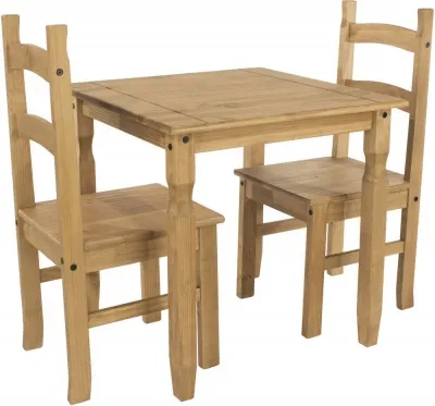 Corona Mexican Square Dining Set with 2 Chairs - Pine