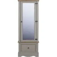 Corona Single Door Mirror Wardrobe with Drawer - Grey, Pine