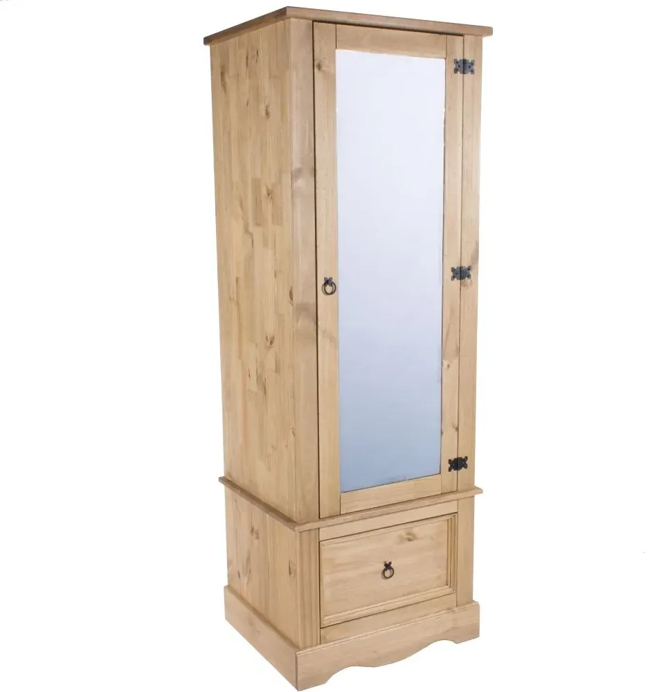 Corona Single Door Mirror Wardrobe with Drawer - Pine