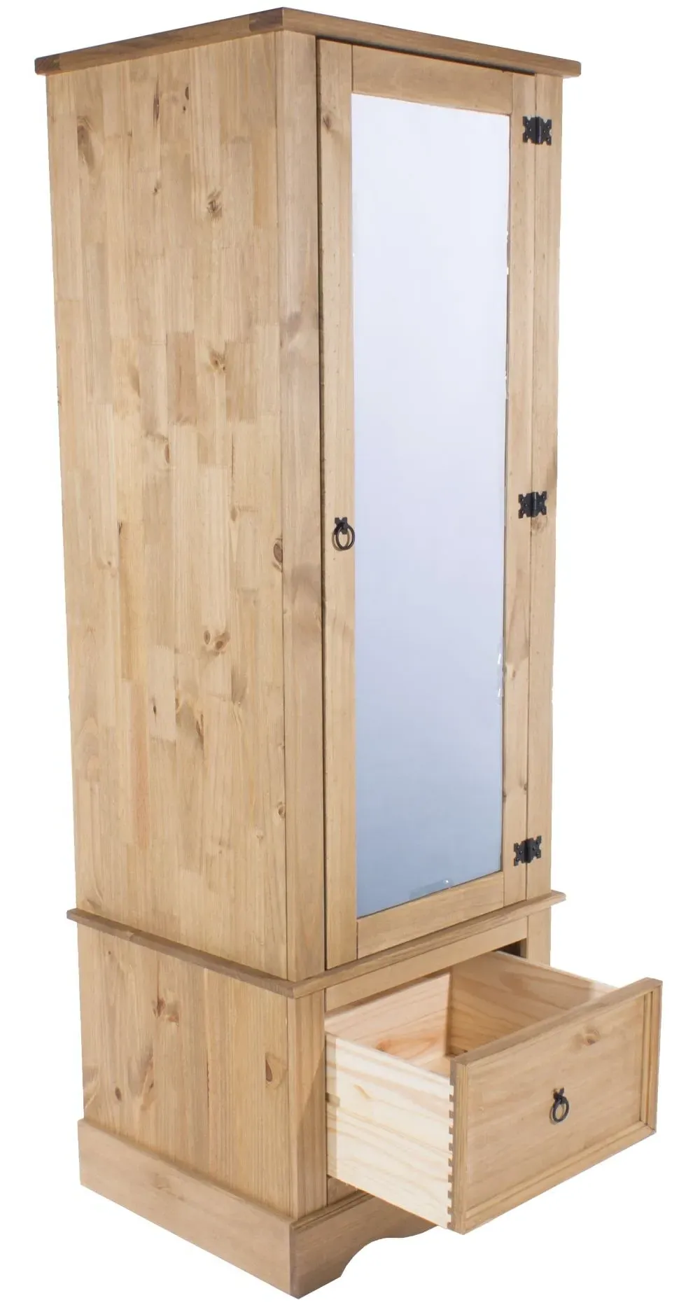 Corona Single Door Mirror Wardrobe with Drawer - Pine