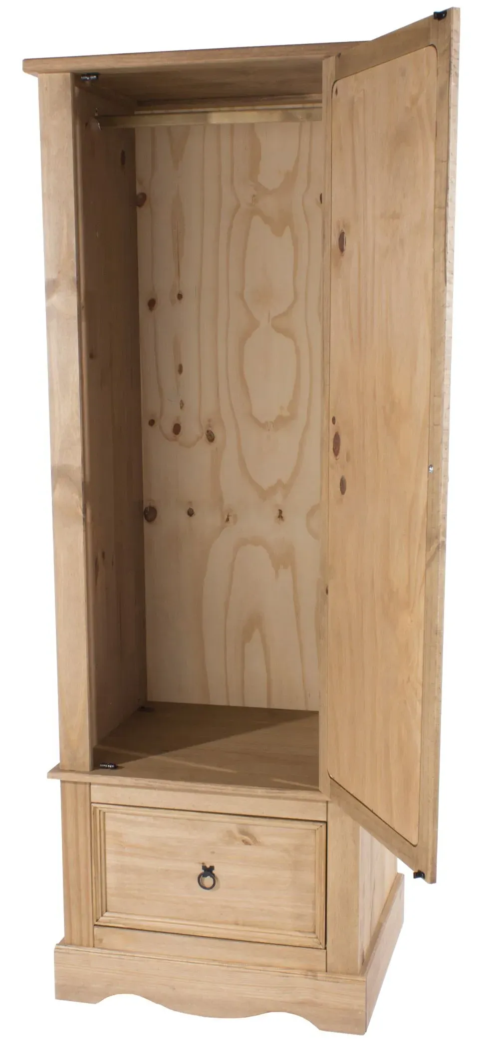 Corona Single Door Mirror Wardrobe with Drawer - Pine