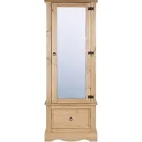 Corona Single Door Mirror Wardrobe with Drawer - Pine