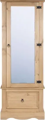 Corona Single Door Mirror Wardrobe with Drawer - Pine image