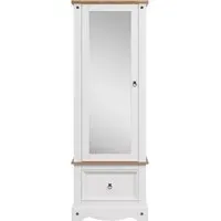 Corona Single Door Mirror Wardrobe with Drawer - White, Pine