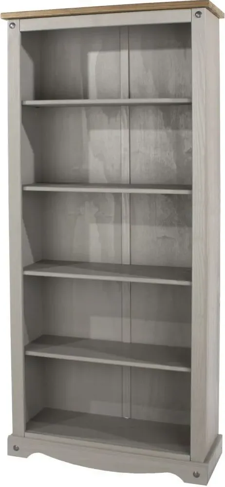 Corona Tall Bookcase - Grey, Mexican Pine