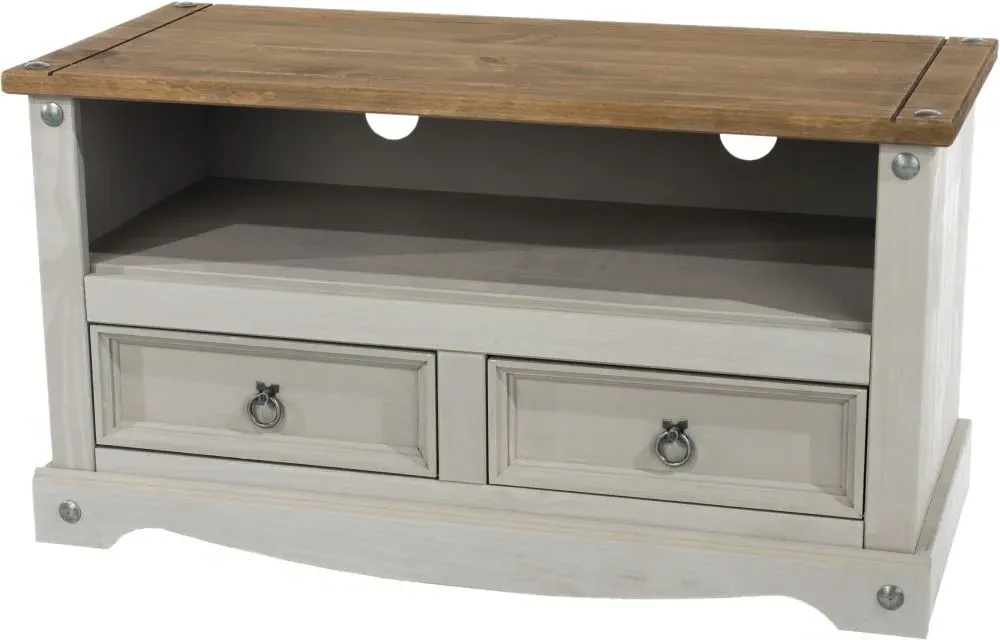 Corson 95cm TV Unit - Grey, Mexican Pine