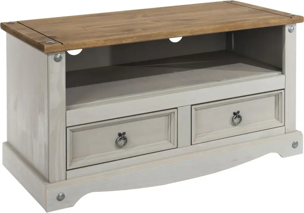 Corson 95cm TV Unit - Grey, Mexican Pine
