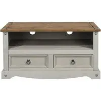 Corson 95cm TV Unit - Grey, Mexican Pine