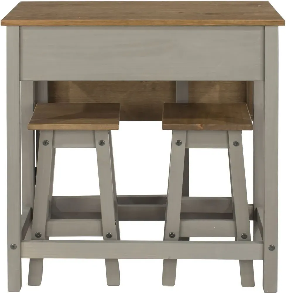 Corson Drop Leaf Table with 2 Stools - Grey, Mexican Pine