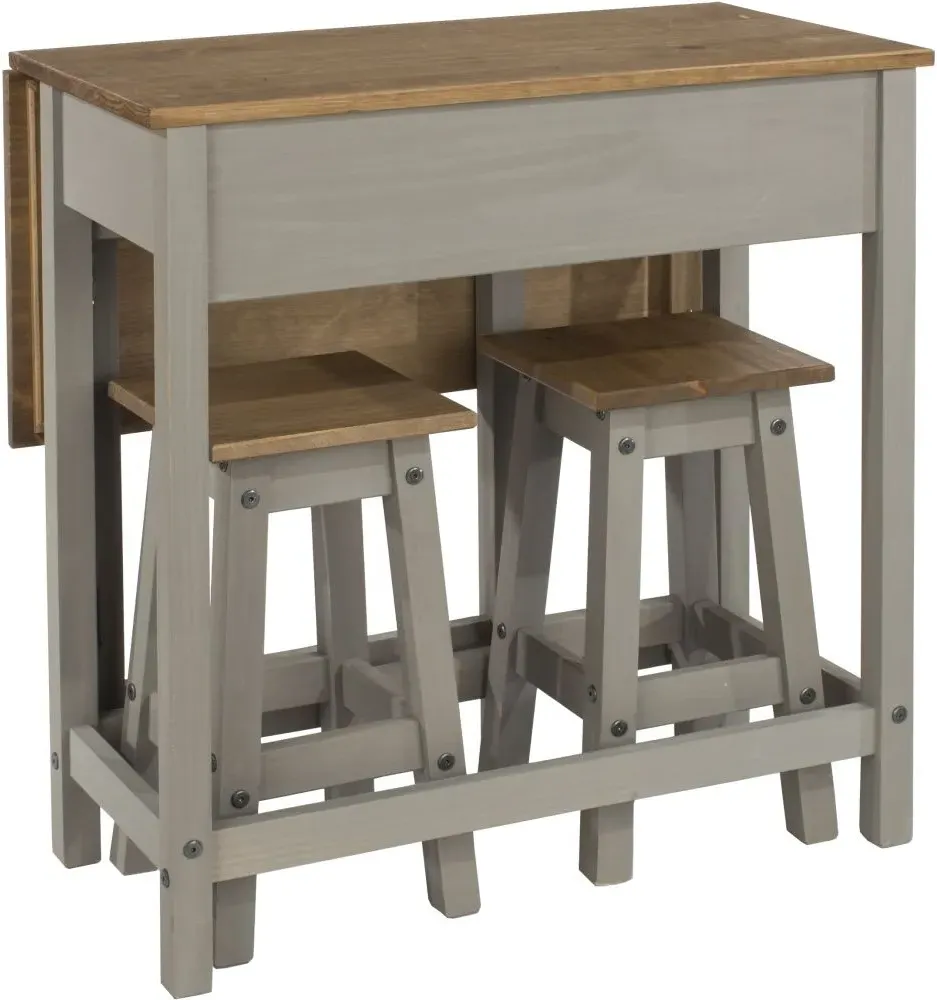 Corson Drop Leaf Table with 2 Stools - Grey, Mexican Pine