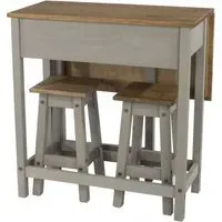 Corson Drop Leaf Table with 2 Stools - Grey, Mexican Pine