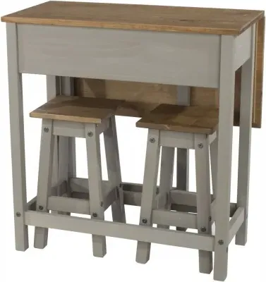 Corson Drop Leaf Table with 2 Stools - Grey, Mexican Pine