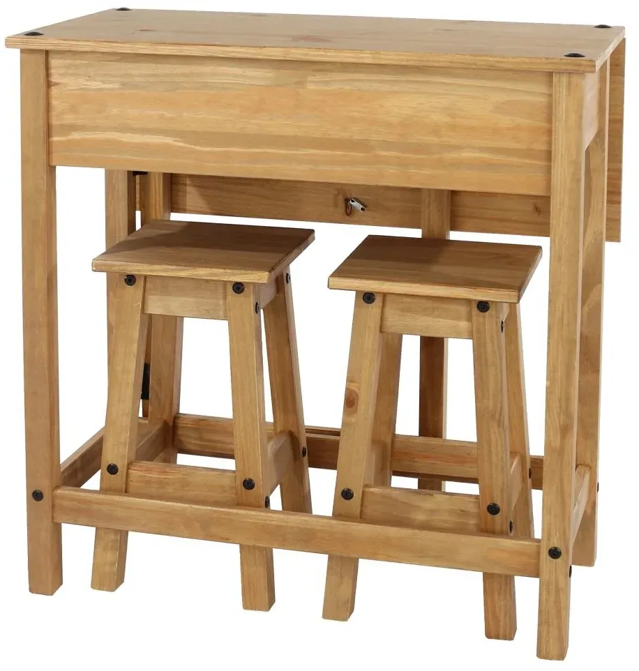Corson Drop Leaf Table with 2 Stools - Mexican Pine