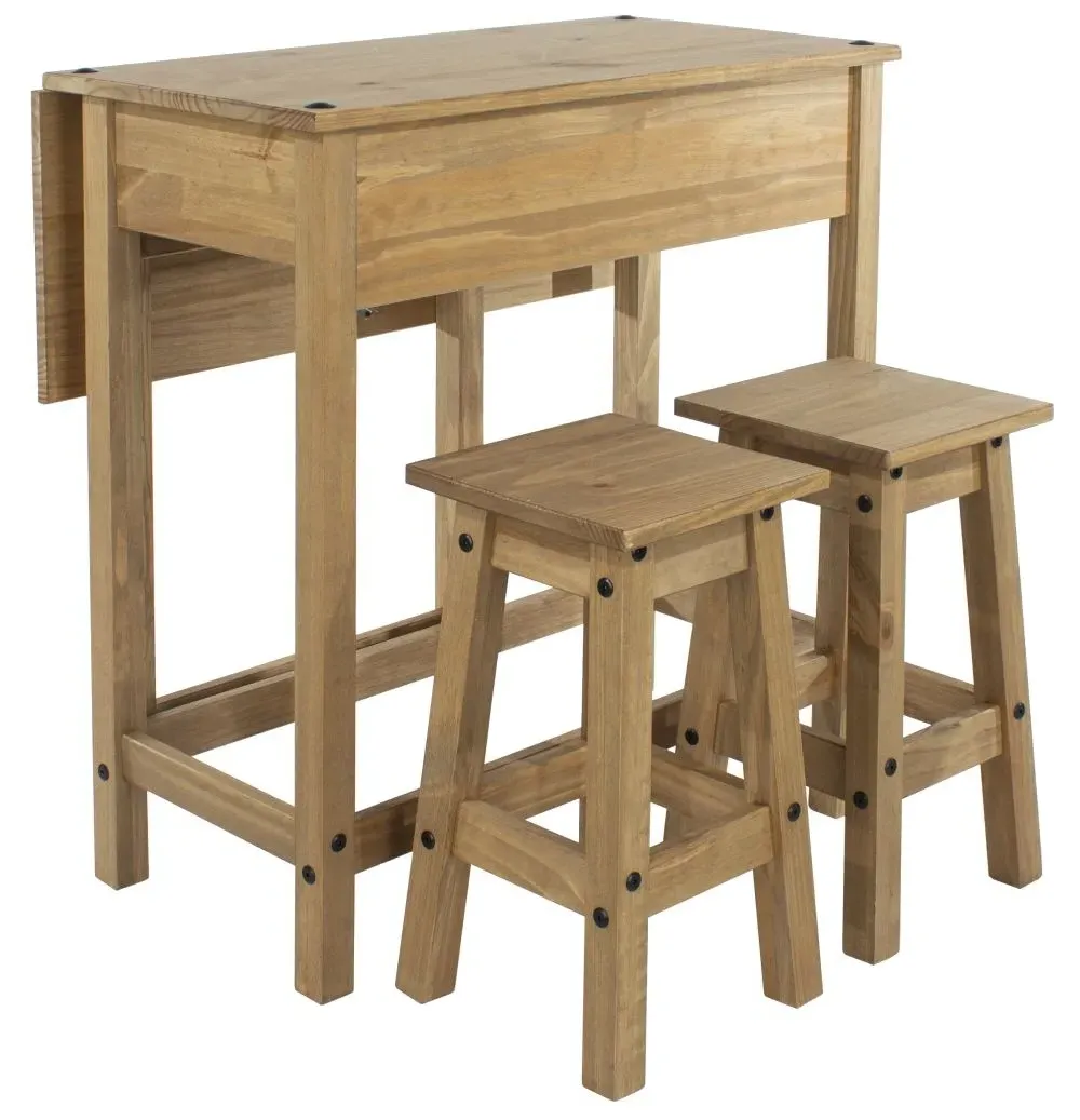 Corson Drop Leaf Table with 2 Stools - Mexican Pine