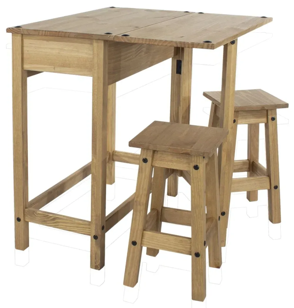 Corson Drop Leaf Table with 2 Stools - Mexican Pine