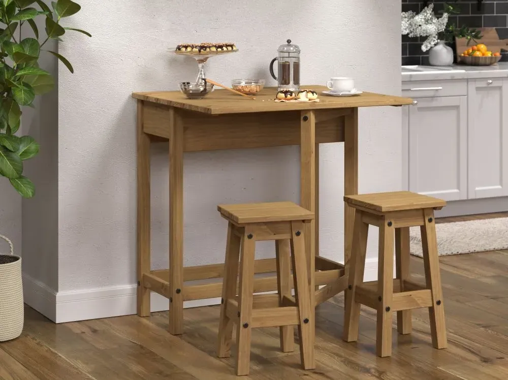 Corson Drop Leaf Table with 2 Stools - Mexican Pine