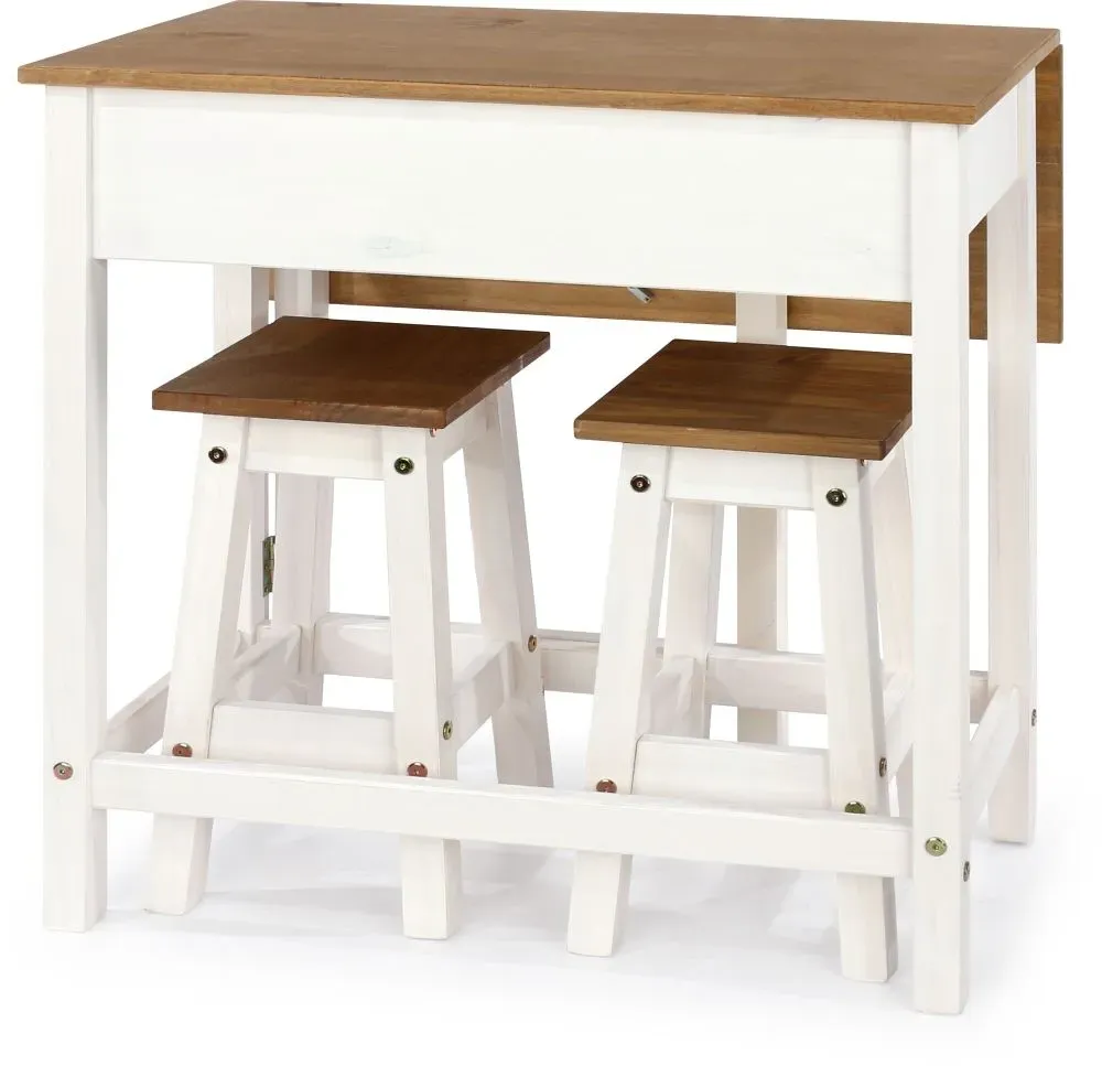 Corson Drop Leaf Table with 2 Stools - White, Mexican Pine
