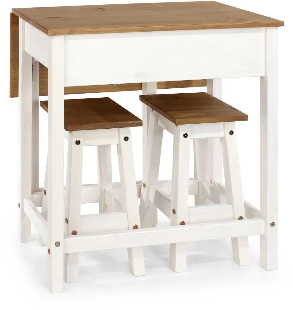 Corson Drop Leaf Table with 2 Stools - White, Mexican Pine
