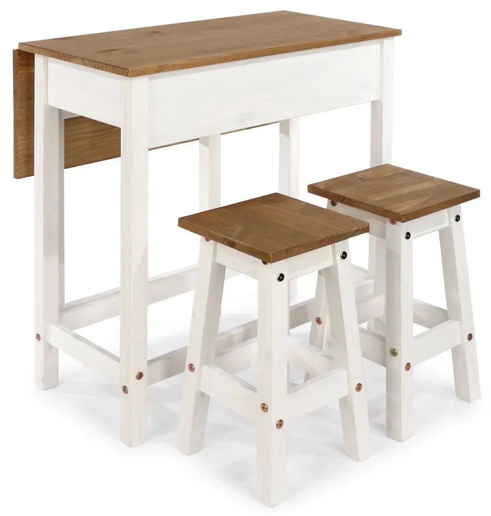 Corson Drop Leaf Table with 2 Stools - White, Mexican Pine