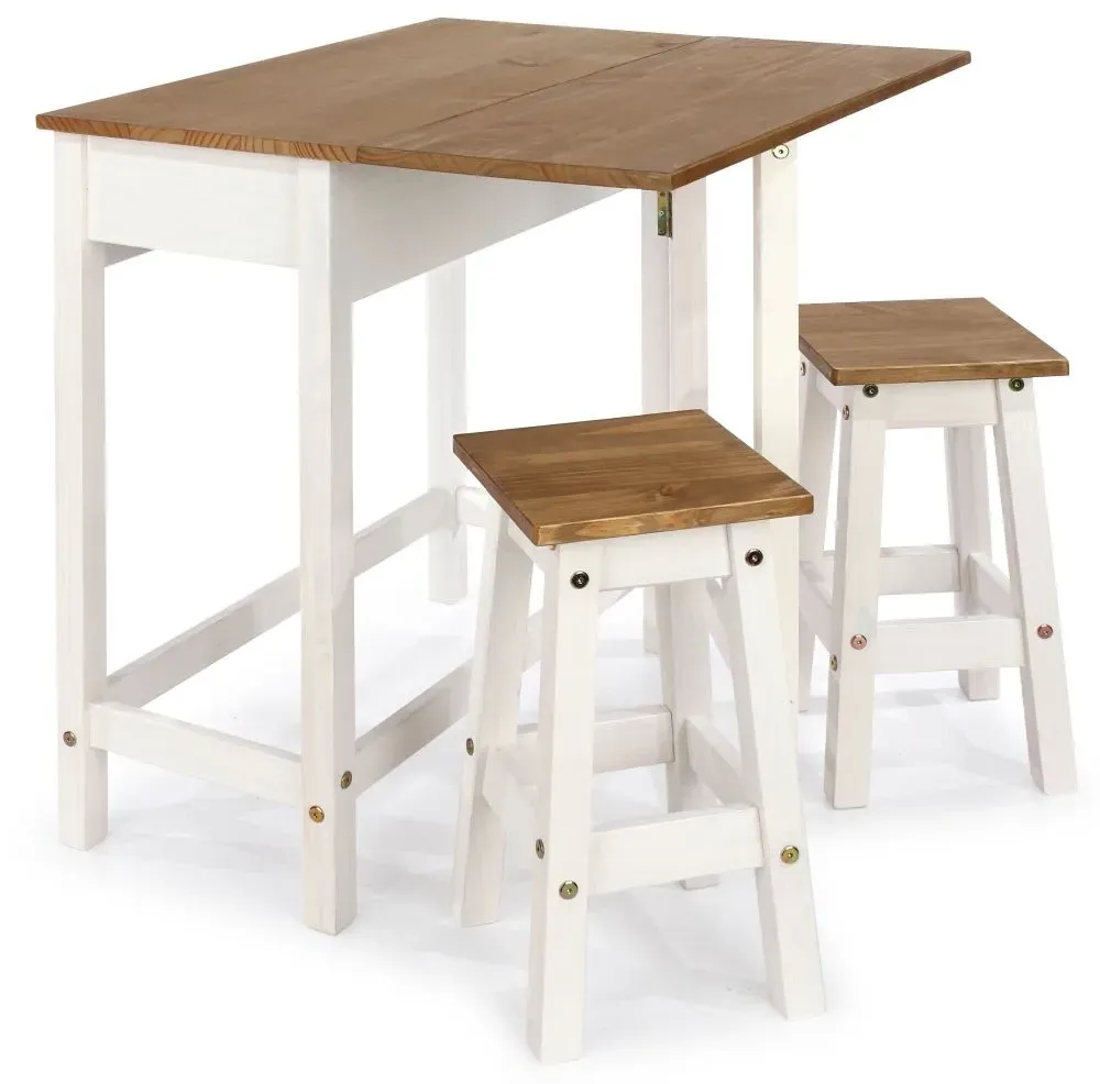 Corson Drop Leaf Table with 2 Stools - White, Mexican Pine